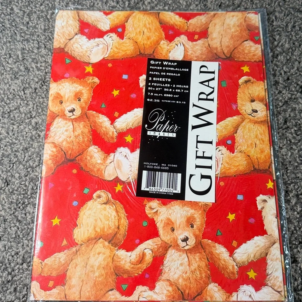 5/$25 VINTAGE Birthday Wrapping Paper Teddy Bear